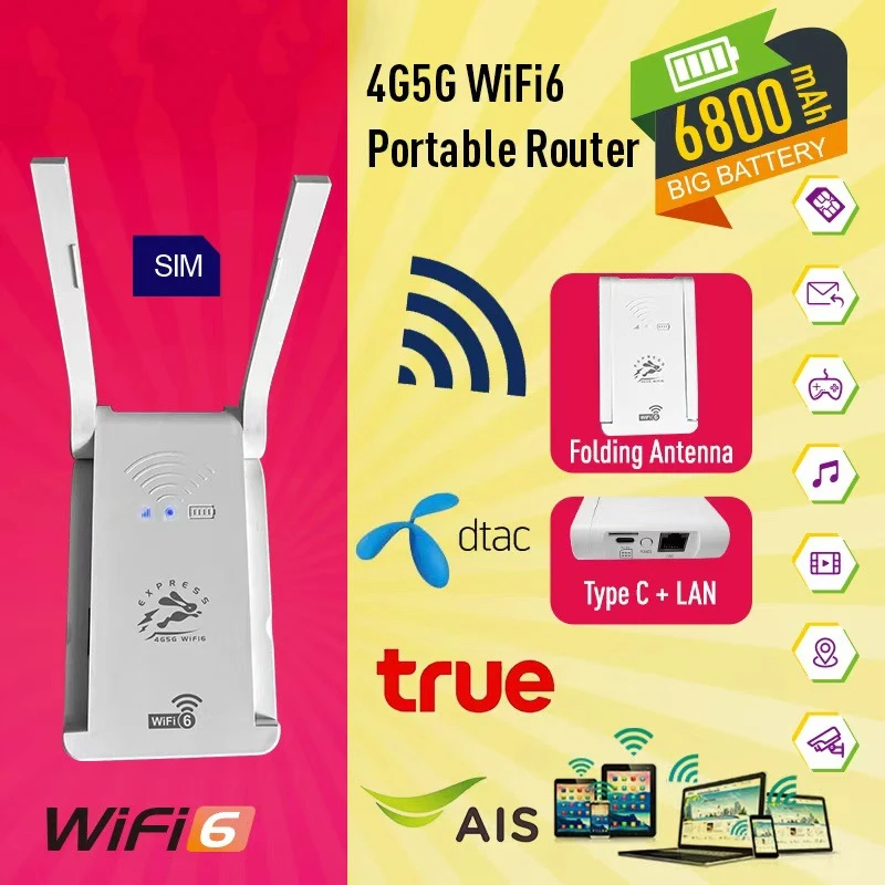 Unlocked WiFi6 4G SIM Router 3000mAh USB Powered 4G Router Portable WiFi Mobile Travel Router Work with 3G 4G 5G SIM Card