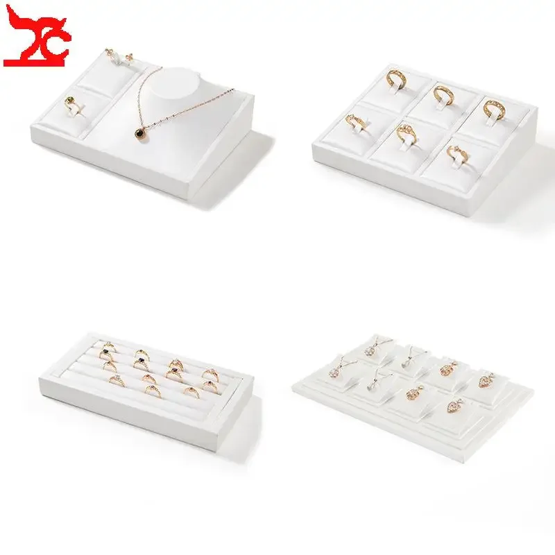 

White Leather Ring Roganizer Tray Exhibitor Jewelry Store Showcase Props Jewelry Counter Rings Earrings Pendant Display Stand