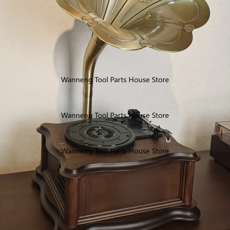 High Retro Vinyl Record Player Large Alloy Speakers Stylish Gramophone Adaptor USB Radio RCA Output Function Durable Metal