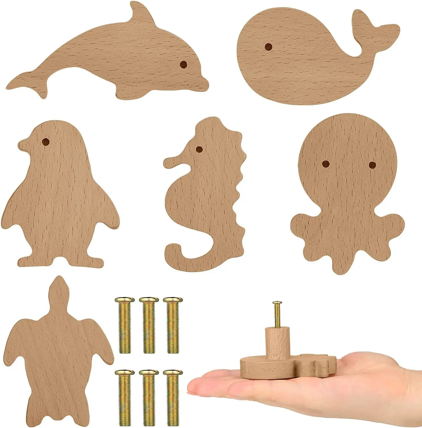 Furniture handles in the shape of cute animals featuring creative penguin designs, for kitchen drawer handles and wardrobe doors