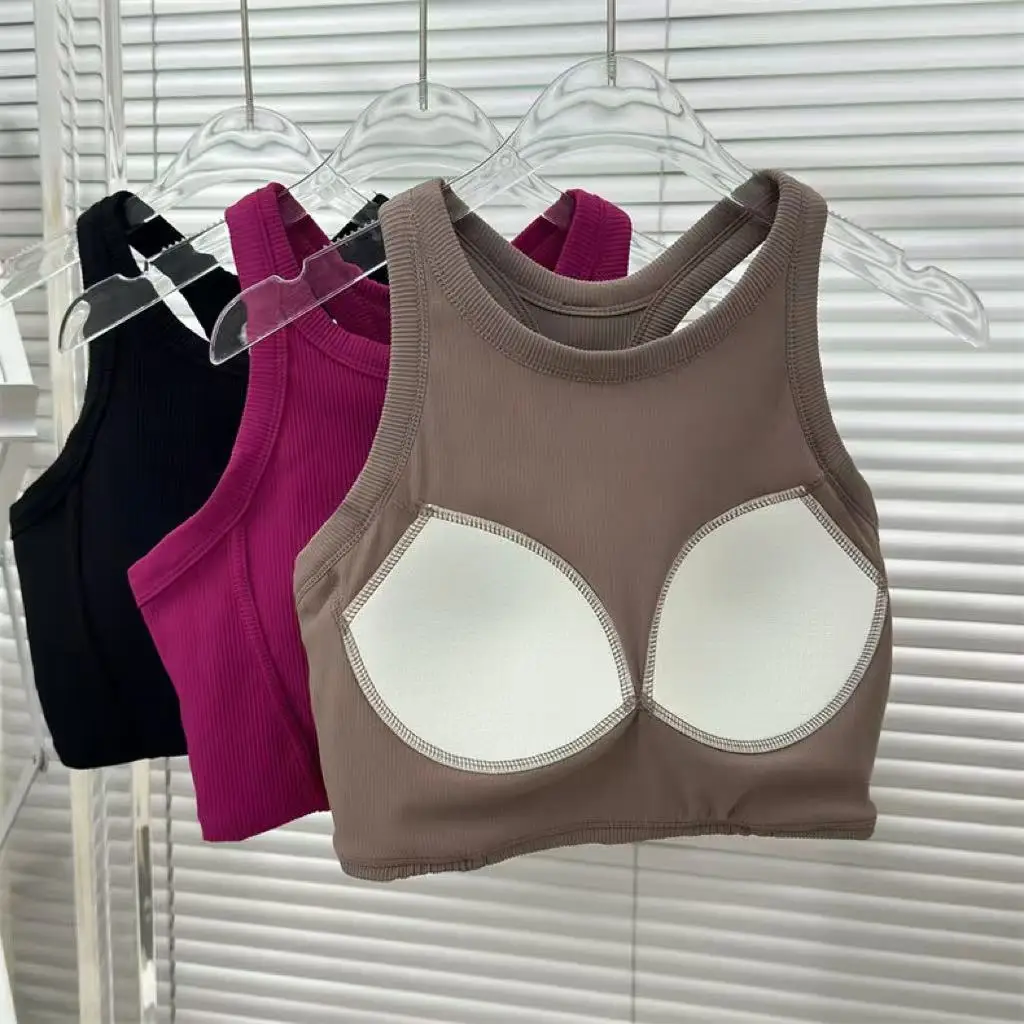 

Non-slip, One-piece Fixed Chest Pad High-Intensity Sports Bra Shockproof Running Racerback Vest