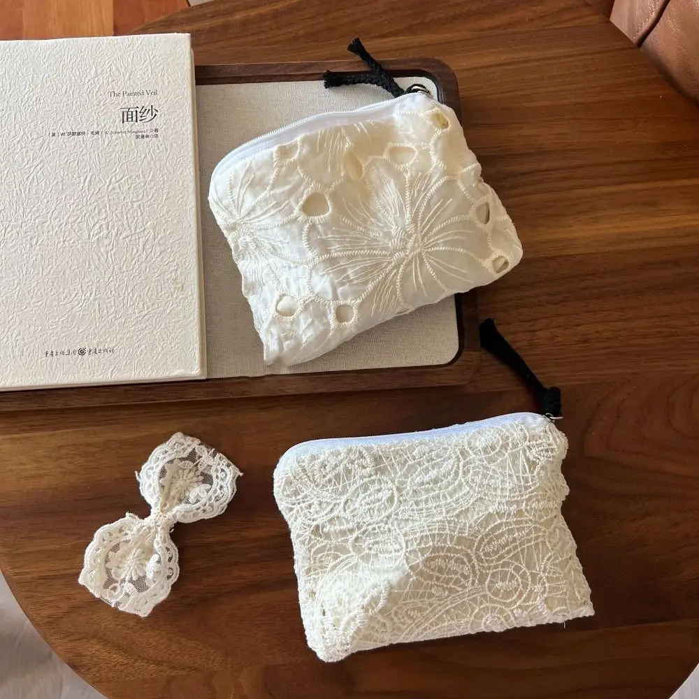 Organza Lace Embroidered Storage Bag Cute Embroidery Jewelry Storage Bag Flower Multicolor Zipper Cosmetic Bag Cosmetics Bag