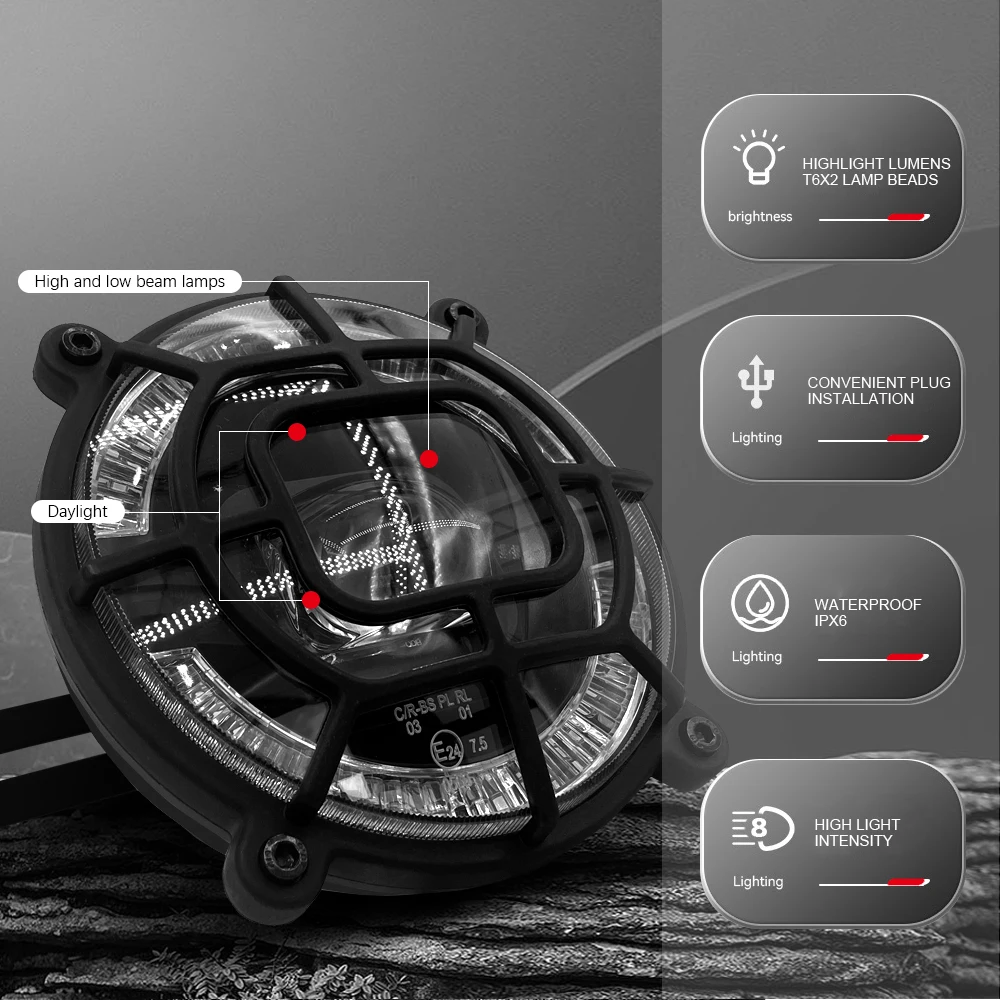 Ebike المصباح الأمامي الضوء QD472 التكيف مع 12 فولت-72 فولت 6Pin التوصيل ل سكوتر كهربائي Ebike دراجة نارية كهربائية الدراجات الملحقات