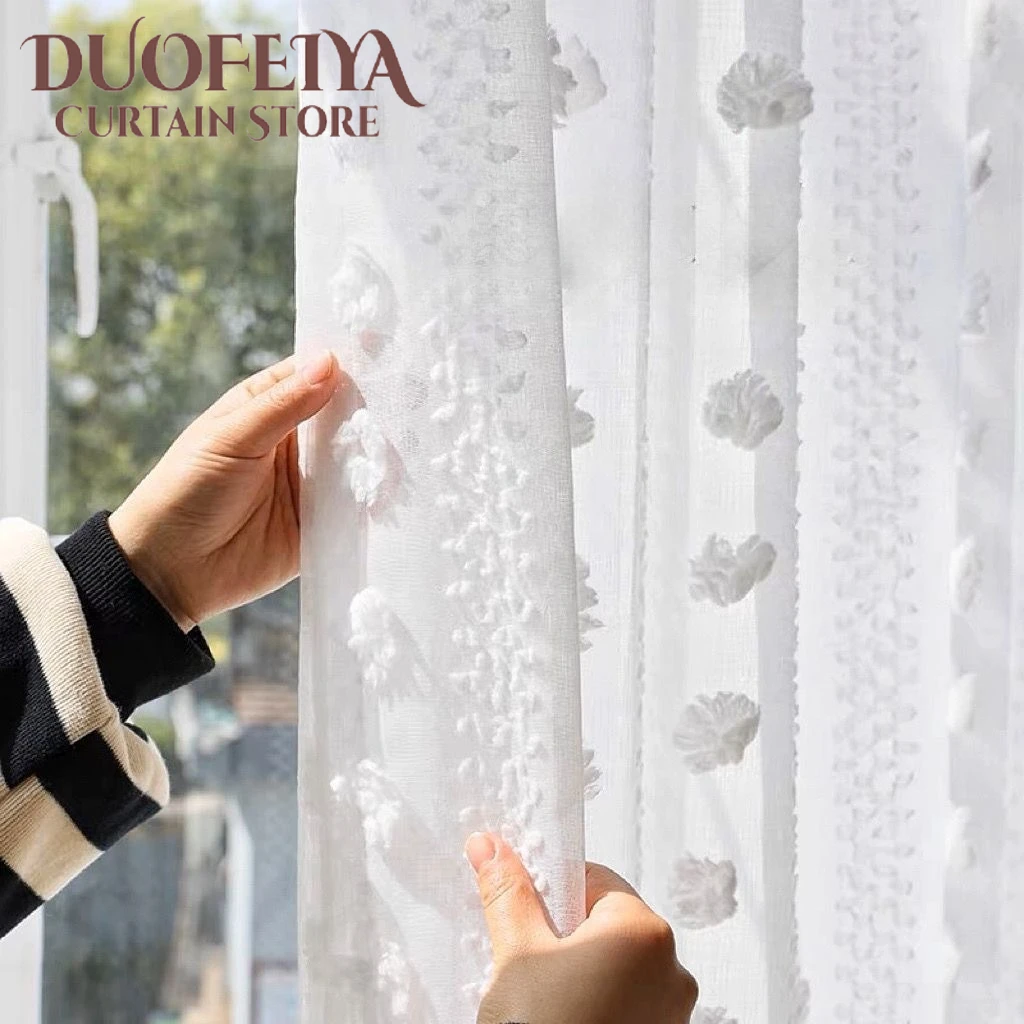 Romantic Snow Velvet Light Luxury White Curtain Three Dimensional Velvet Ball Curtain for Living Room and Bedroom Modern Decor