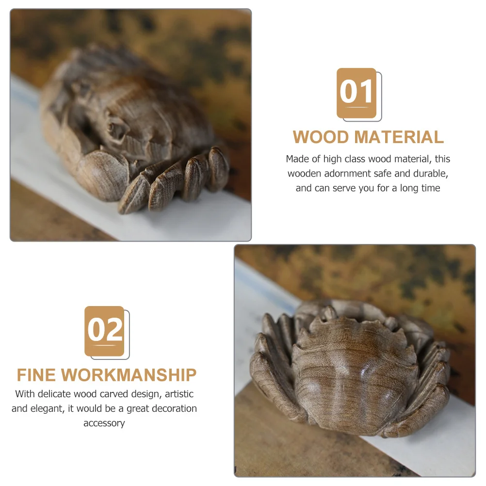 

Wood Carved Crab Tea Pet Ornament for Office Home Desktop Vintage Style Wood Craft Crab Decoration Wooden Adornment