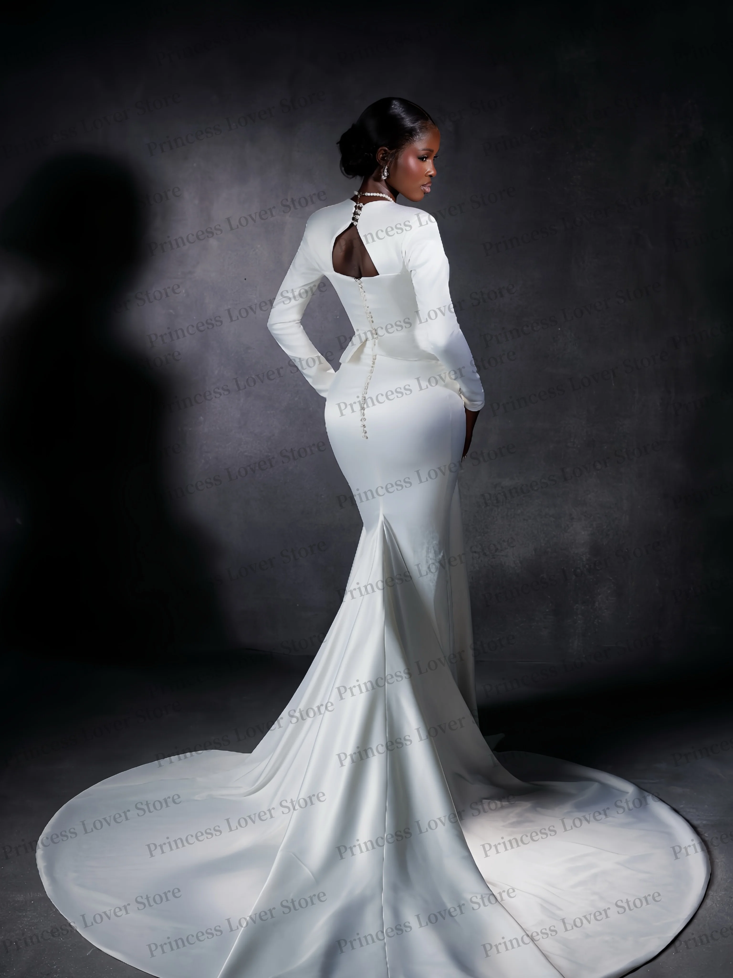 Elegant Satin Mermaid Wedding Dresses Long Sleeves Corset Bridal Gown Plus Size Sweep Train Party Dress Customized