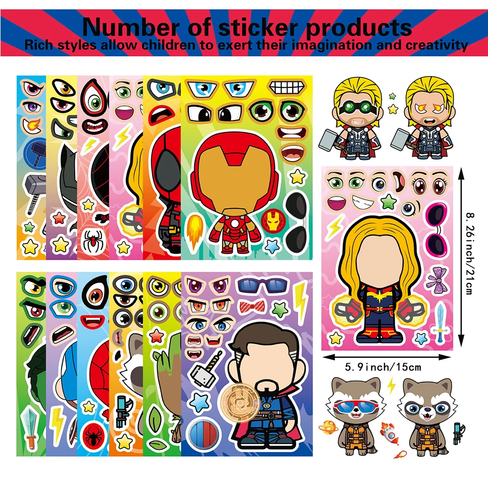 

6/12sheets Children DIY Pokemon Make a Face Stickers Funny Cartoon Pikachu Puzzle Game Decals Kid Party Assemble Jigsaw Toy Gift