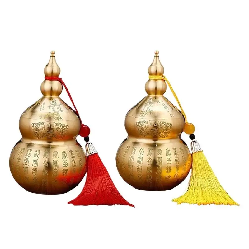 Retro Gourd Ornament: Open-Top Chinese-Style Brass Feng Shui Gourd—Desktop Wealth-Bringing Carved Feng Shui Decorative Item