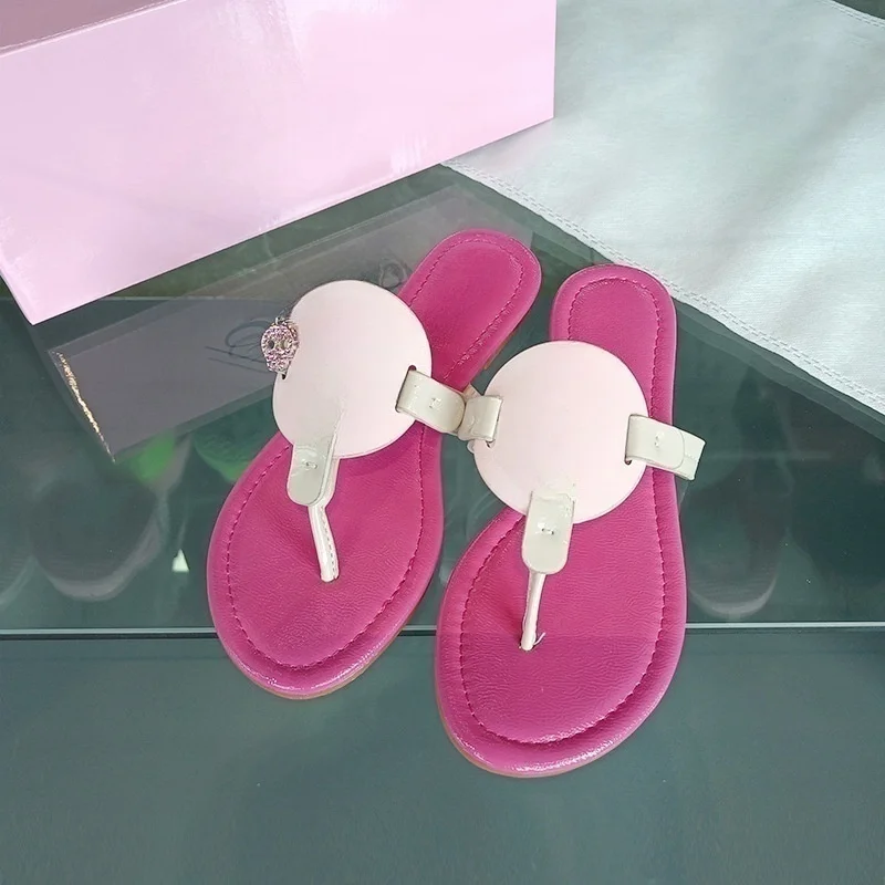 Women Non Slip Flip Flops Contrast Color Thong Sandals 2026 New Summer Flat Beach Slippers Outdoor Comfort Platform Shoes