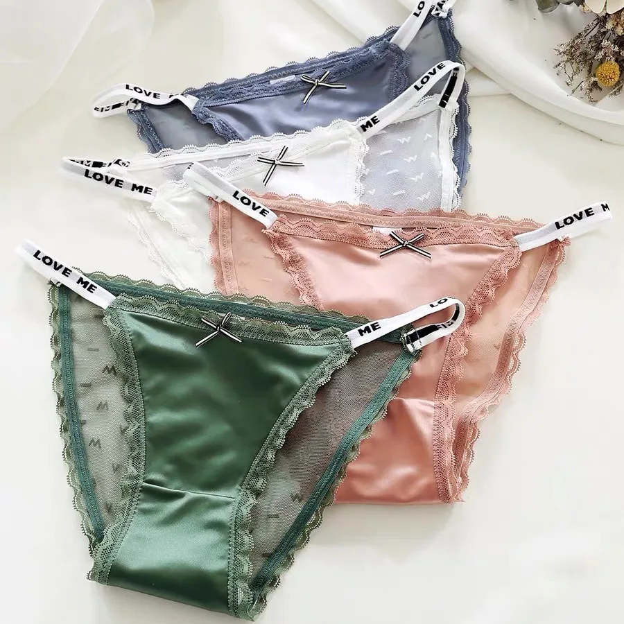 Women's Lace Bow Panties Comfort Hollow Out Briefs Heart Underwear Woman Sexy Pantys Intimates Underpants M L XL