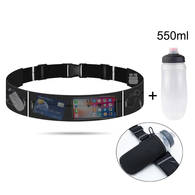 Running Belt Waist Bag with Water Bottle 550ml Women Sports Fanny Pack Men Phone Pouch Jogging Gym Bags Hydration Run