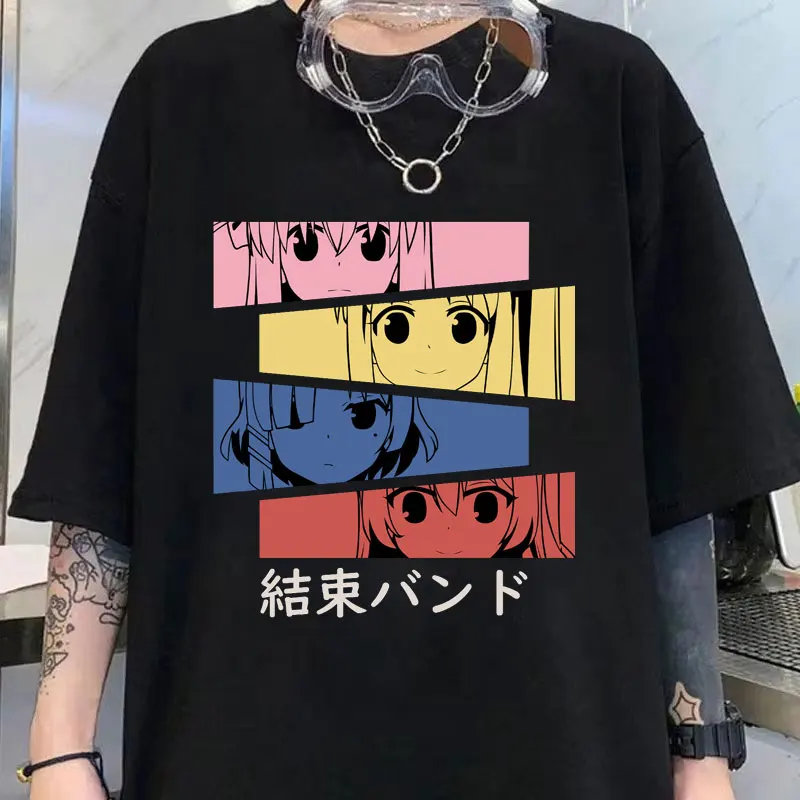 Kessoku Band Black Men T-shirt Summer Short Sleeve Cartoon Anime Women Tee Shirts 100% Cotton Fashion Couple Clothes Tops