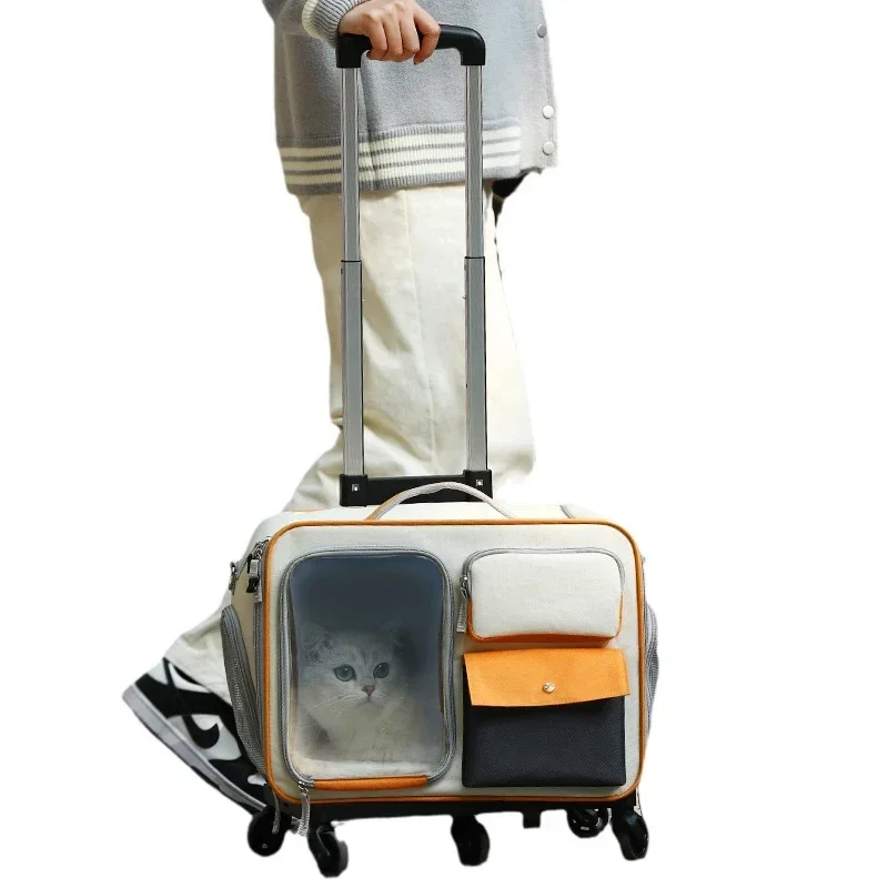 

Cat Bag Pet Trolley Suitcase Portable Cat Suitcase Trolley Dog Travel Stress Proof Backpack Cat Suitcase Carrier