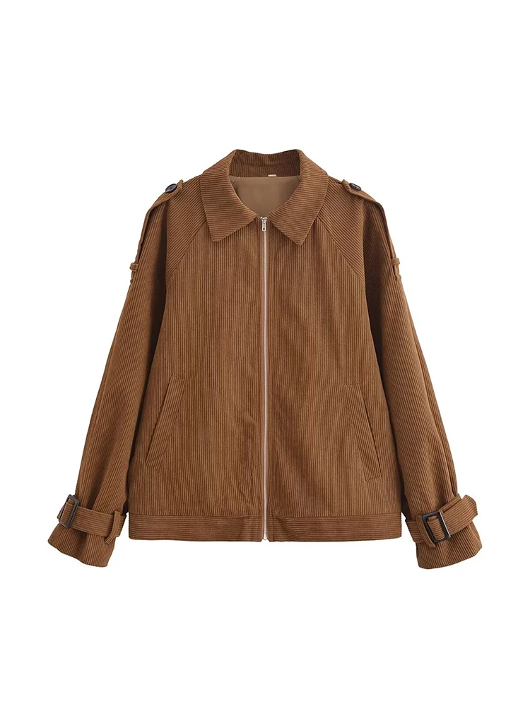 European and American style autumn and winter new products Women's versatile corduroy long-sleeved jacket with straps