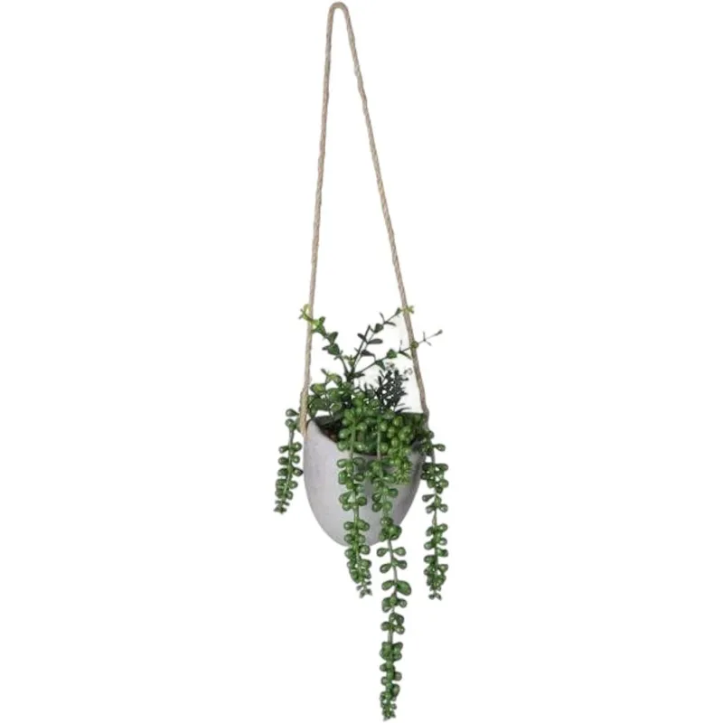 EURASIA Store Decorative Artificial Plant, Ceramic Wall Hanging Pot and Natural Rope, D11x47 cm