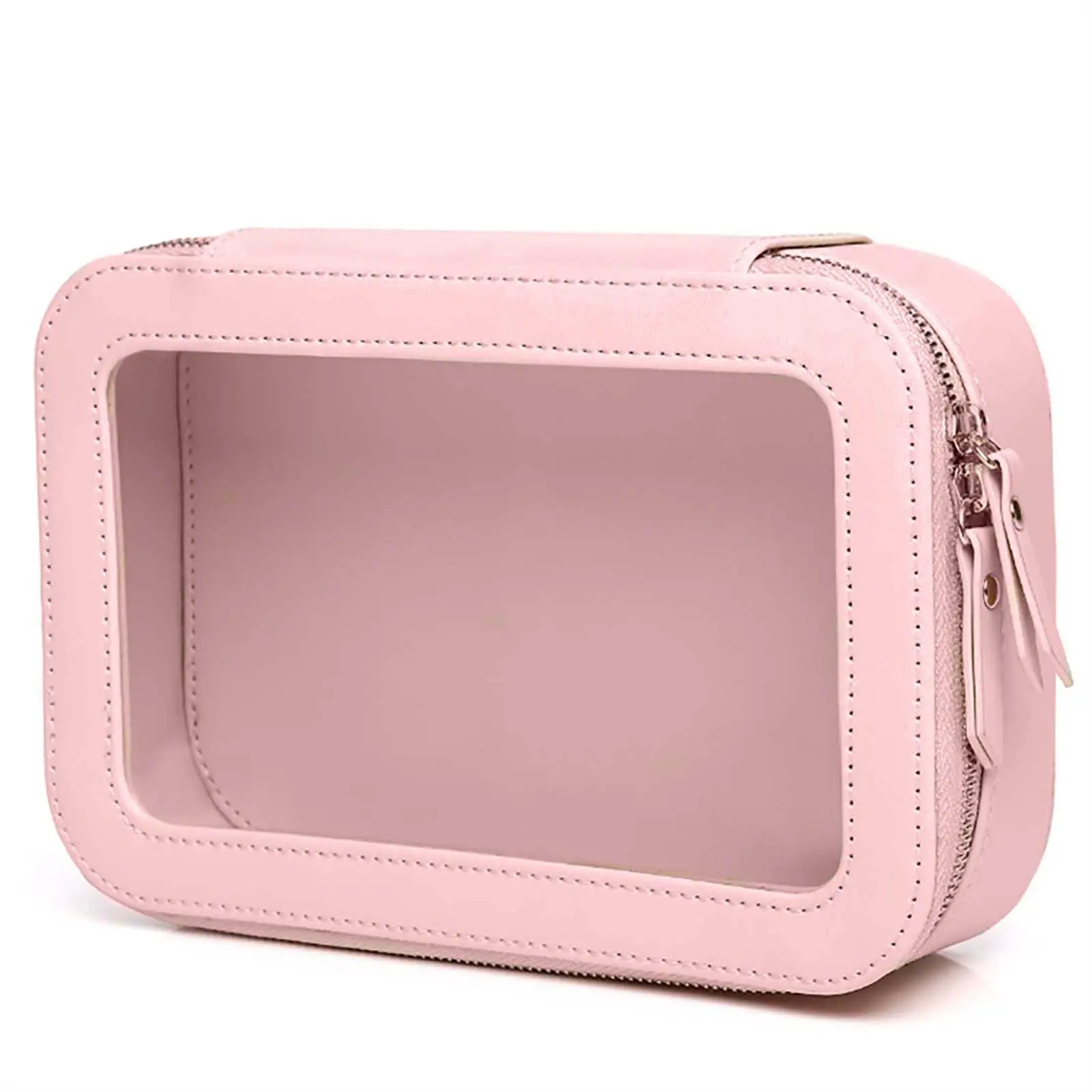 Clear and Waterproof Makeup Bag Portable Travel Cosmetic Case Organizer for Women Toiletry Pouch with Transparent Vinyl Windows