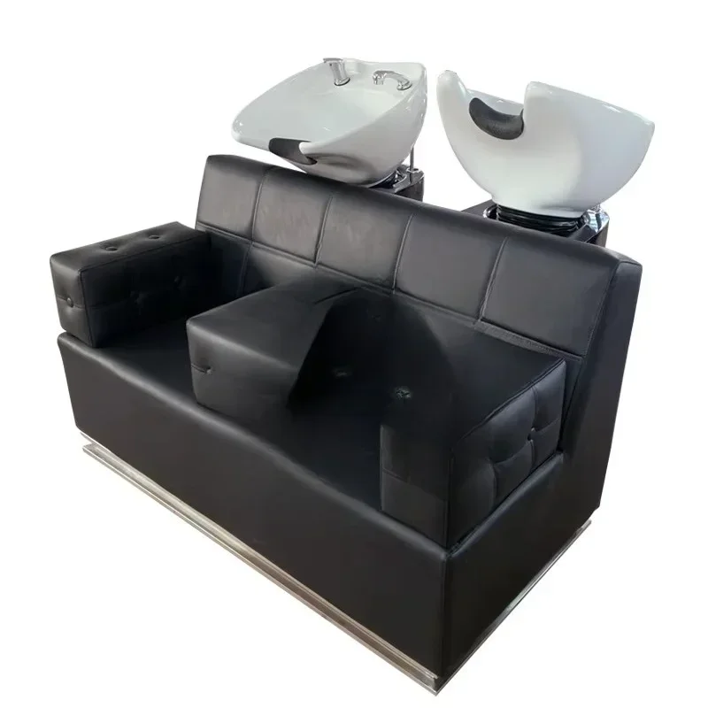 exquisite craftsmanshipModern Double Seat Backwash Shampoo Unit Chair Hair Salon Furniture Black Shampoo Chair Set
