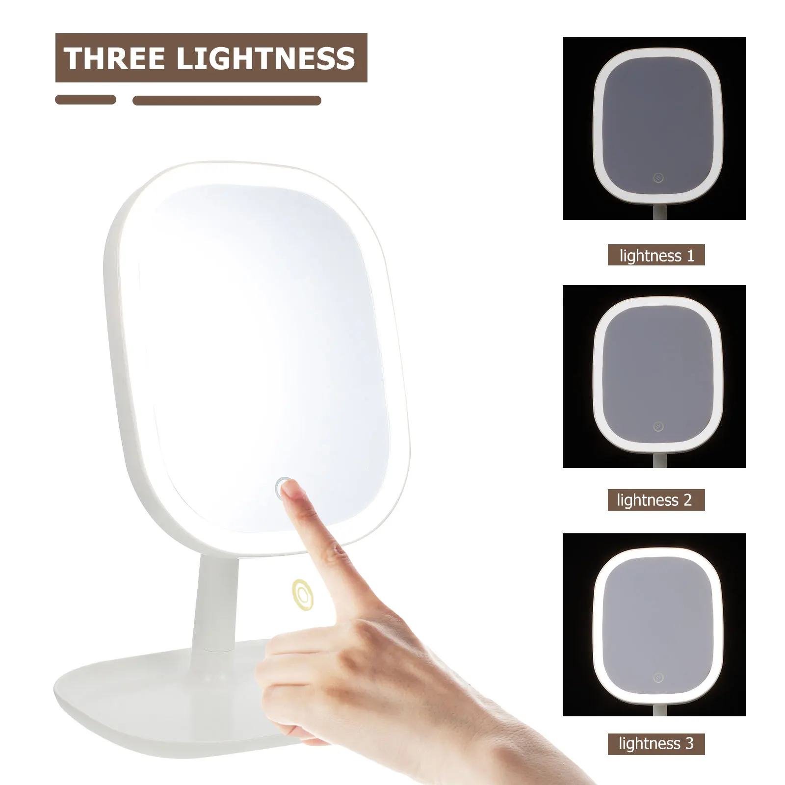 

1set 1Set Led Light Makeup Usb Charging Desktop Vanity Mirror For Women Touch Control Bedroom Tabletop Beauty Mirror