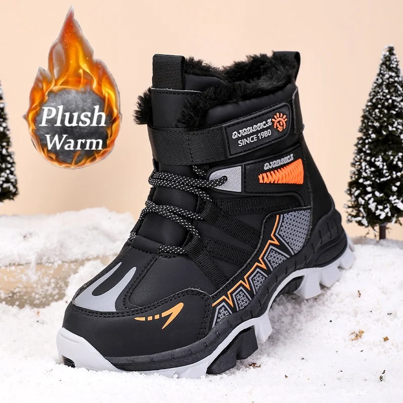 

Brand boys' and children's snow boots winter high-top hiking shoes outdoor wolf claw anti-slip plush inner ankle boots