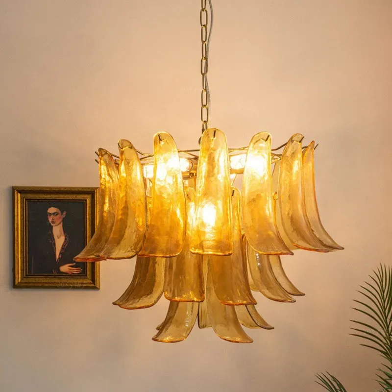 American Vintage Amber Glass Chandelier for Living Room Dining Room Bedroom Led Glass Chandelier  Lamps  Nordic  Pendant Lights