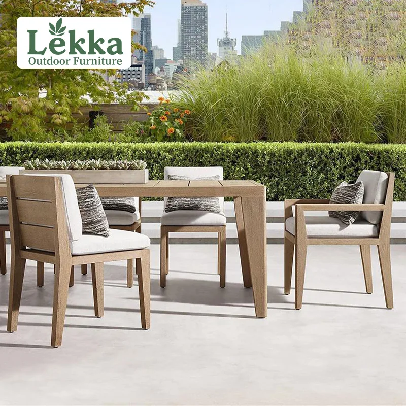 

Custom Outdoor Teak Tables And Chairs Courtyard Sunscreen Villa Open-air High-end Solid Wood Garden Furniture