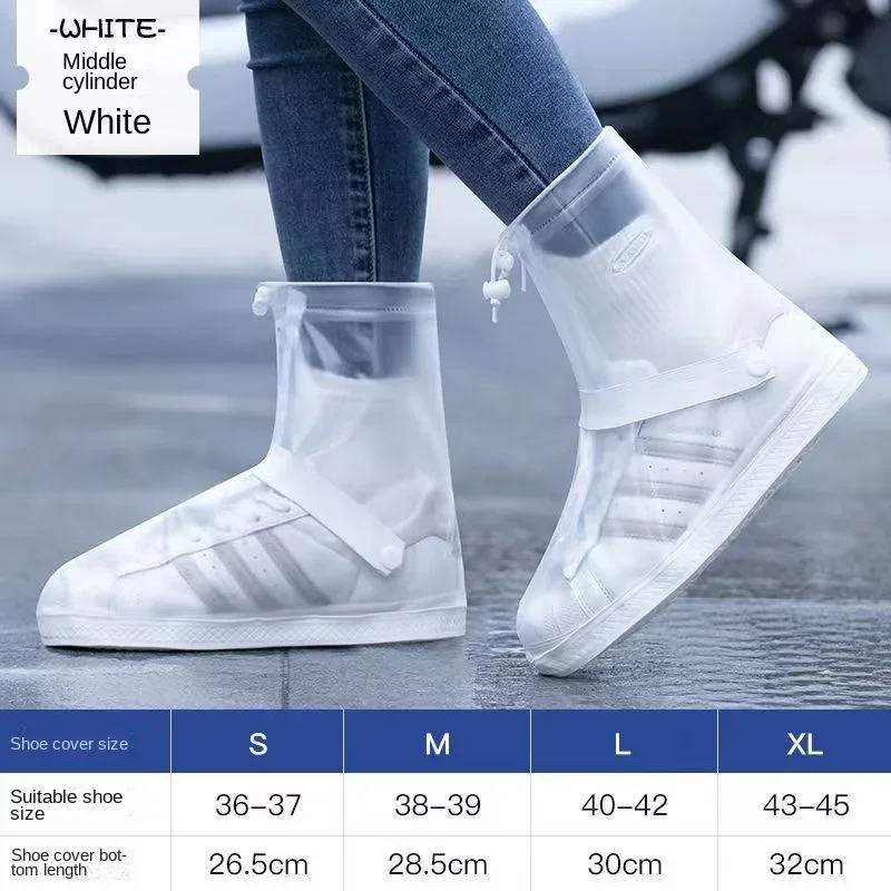 22CM Silicone Rain Shoe Covers Elastic Cord Essential Waterproof Anti-slip Foot Covers Rainy Season Thickened Wear-resistant