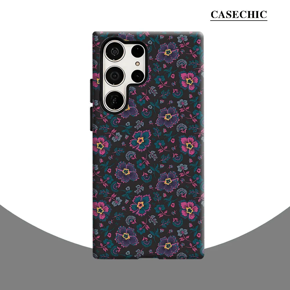 Dark Boho Floral Phone Case for Samsung Galaxy S26 S25 Ultra S24 S23 Ultra Plus Shockproof Double layer tough Back Cover