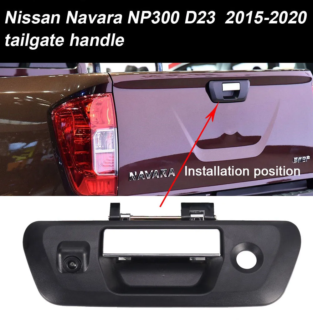 HKNL CCD Car Rear View Camera With Mirror 2.4GHZ Wireless For Nissan Navara NP300 D23 2015-2020 Brake Light Trunk Handle Black