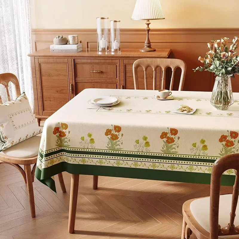 American Pastoral Pvc Waterproof Tablecloth High-Quality Oil-Proof Washless Dining Table Decor Soft Printed Table Cover for Home