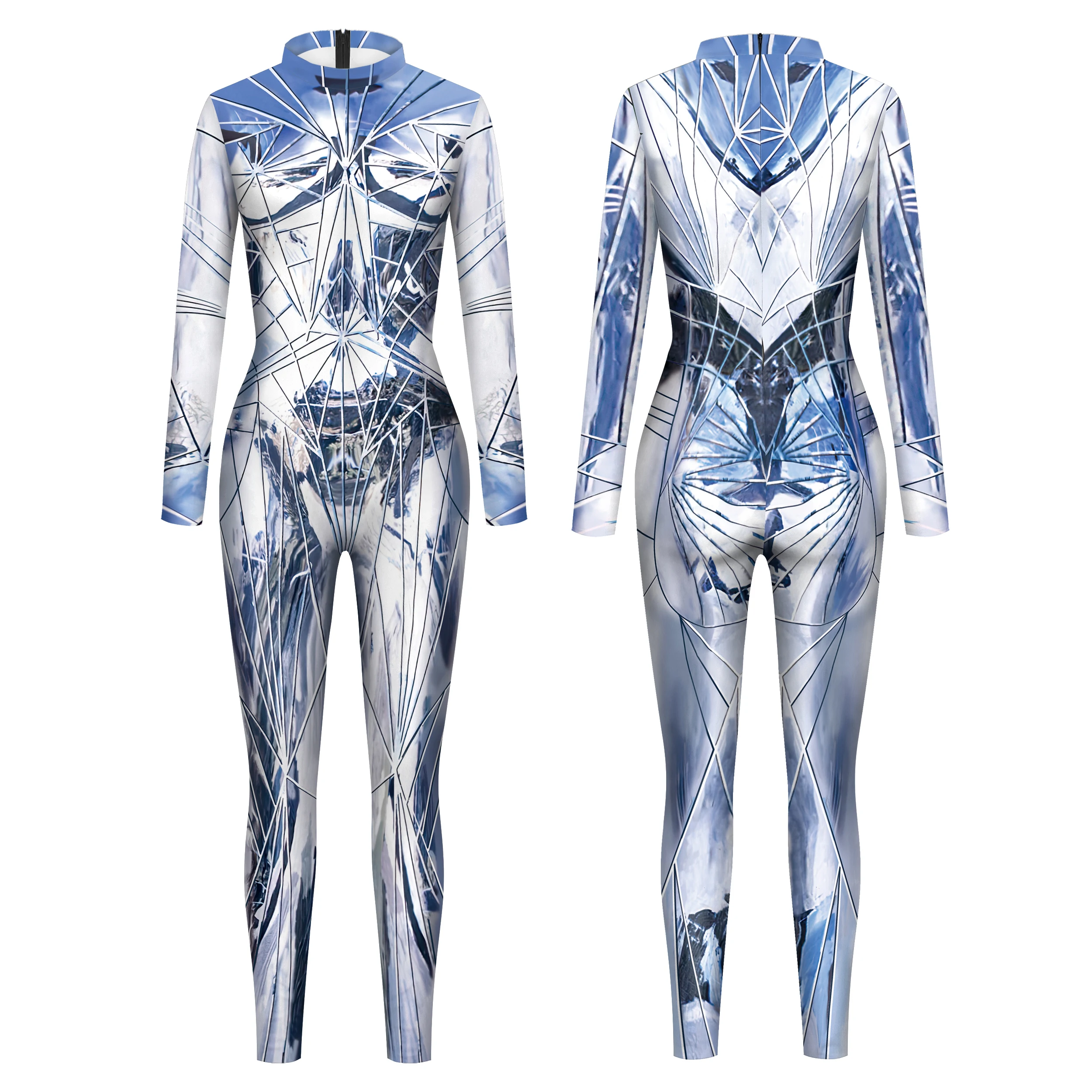 Halloween Robot Punk Jumpsuit Women Cosplay Costumes Elastic Body Tights Bodysuit One Piece Suit Stage Party Costumes Clothing