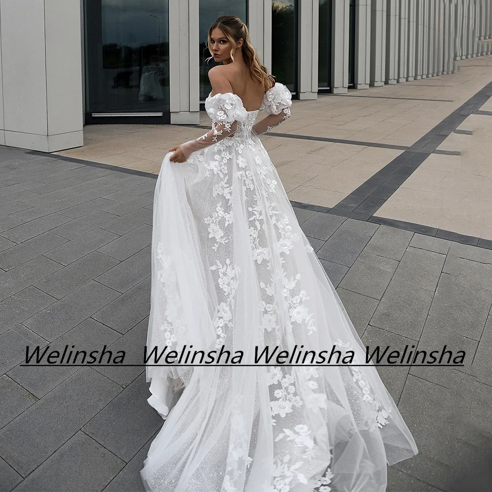 Robe de Mariée en Dentelle à Manches sulfavec Ceinture en Perles, Paillettes, Tulle, Style Boho, avec Traîne de Balayage