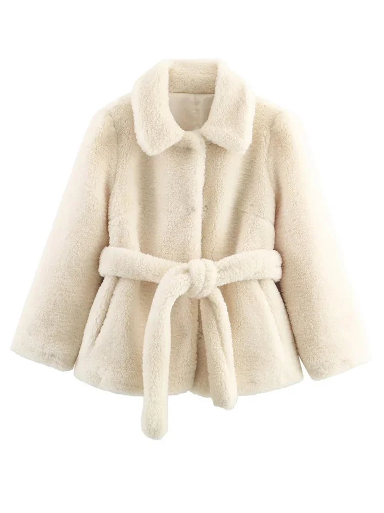 Prendas de vestir holgadas de piel sintética con cordones para mujer, prendas de vestir elegantes de cintura alta para ir al trabajo, chaqueta de piel sintética para mujer 2025