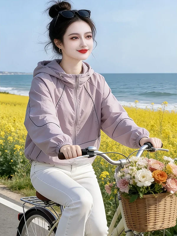 Women's Summer New 2026 Hooded Lightweight Casual Korean Style Sun Protection Clothing Breathable Long Sleeve Zipper Closure