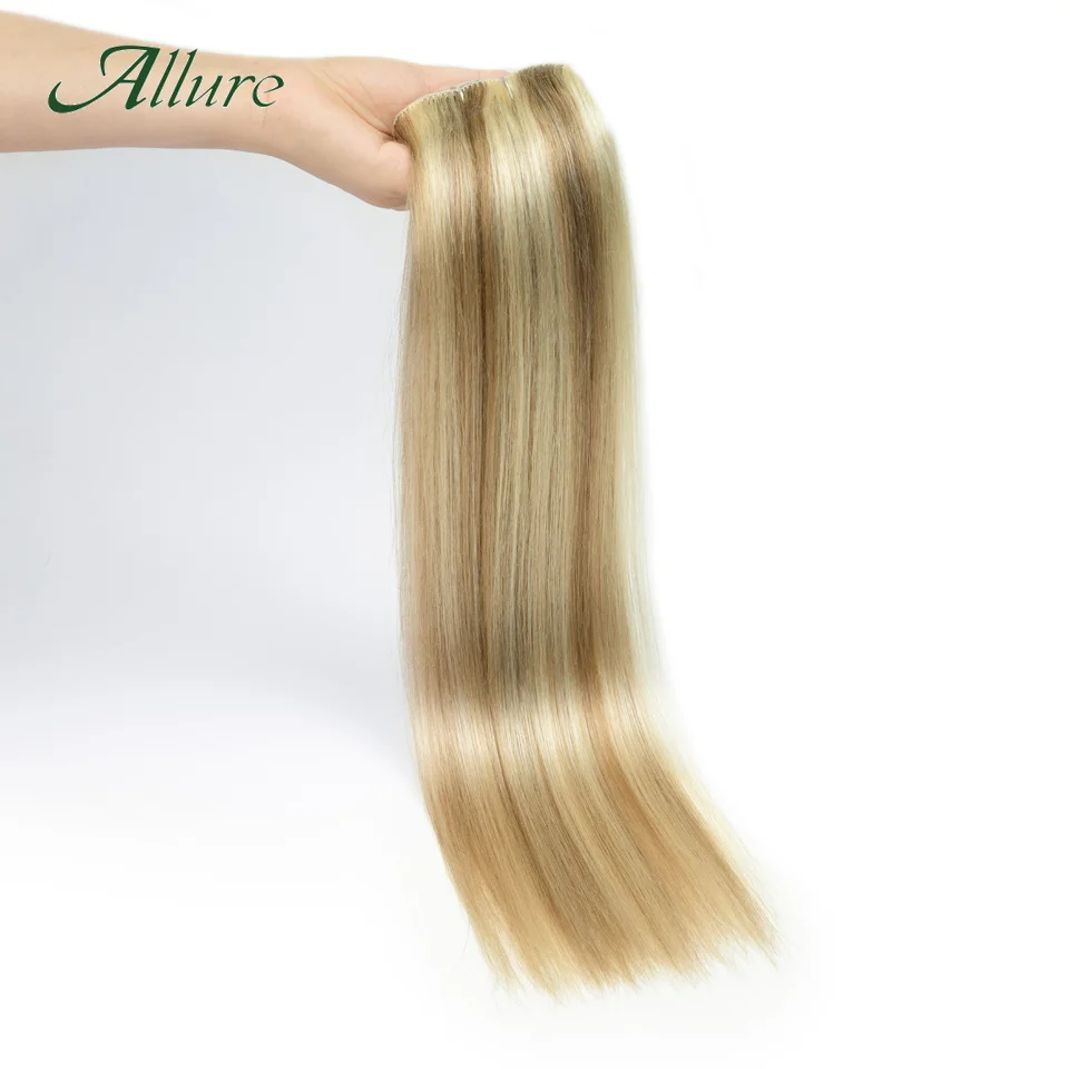 Allure Clip In Hair Extensions Human Hair Brazilian Straight Clip In Natural P8/613 Clip Ins Remy Hair 7Pcs Set For Women