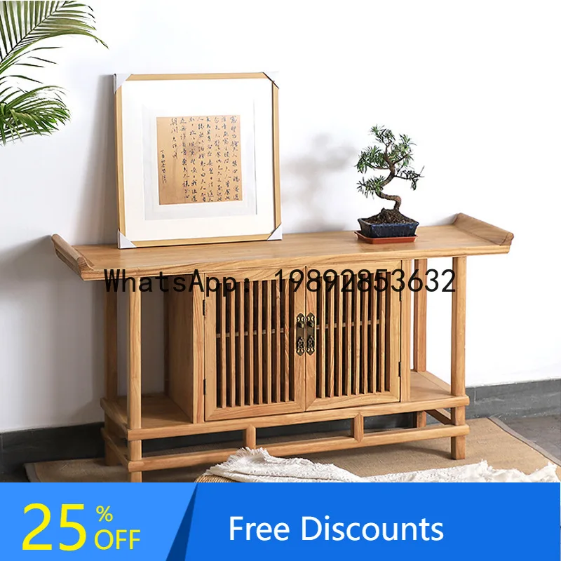 

CZ Elm Wood Entryway New Chinese Style Table Wall-Mounted Solid Wood Home Storage Rack Living Room Desk Simple Side Table