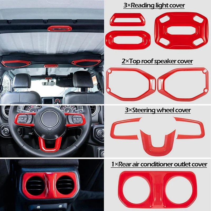 Steering Wheel, Air Conditioning Vent, Reading Light, Speaker For 18-21 Jeep Wrangler JL Gladiator JT 21PCS