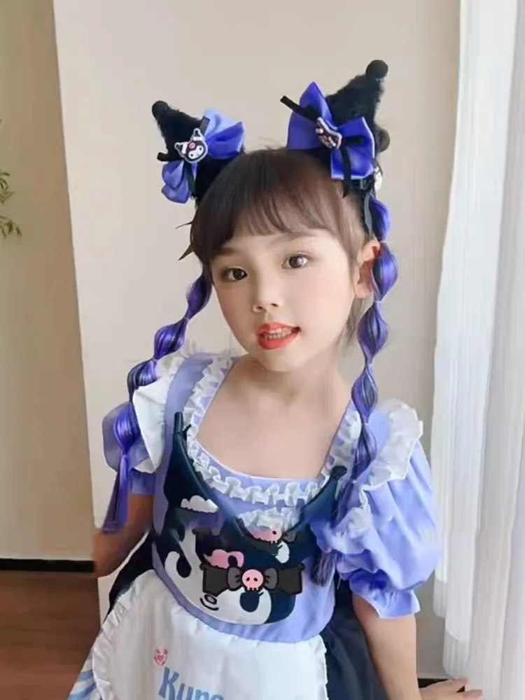 Sanrio Kuromi Mädchen Halloween-Kostümzubehör Cosplay Haarspangen Perücke Zopf Haargummi Bubble-Zopf Pferdeschwanz Haarband Schleifenklammer – Detail 4