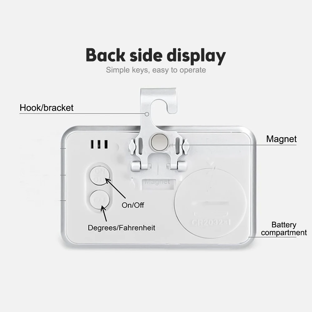 Termometro digitale per frigorifero/congelatore Termografo domestico Misuratore di umidità Display LCD impermeabile IPX3 Gancio wireless e per