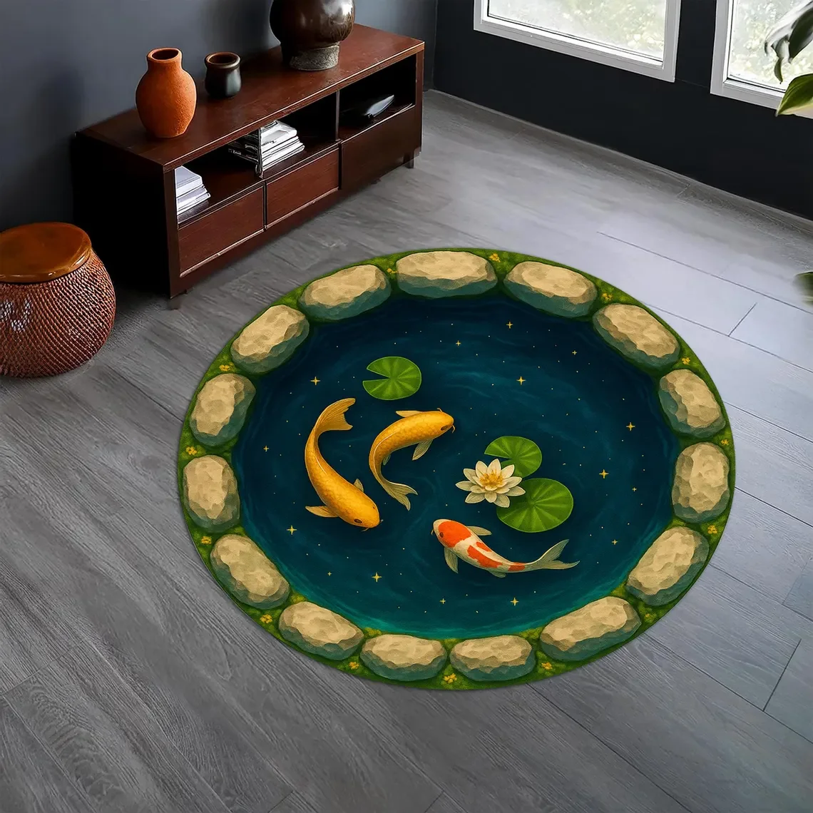 Stone Cave Koi Printed Carp Carp Carp Lotus Pond Pool Room Decoration Carpet Living room and bedroom decoration with soft carpet