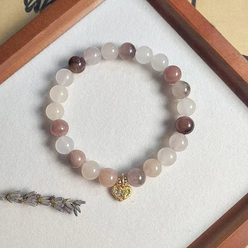 Gold Silk Jade Purple Violet Beaded For Women Simple Artistic Versatile Gourd Heart Pendant Bracelet
