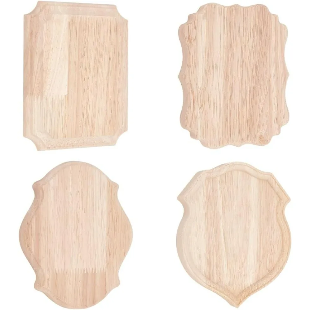 4 Shape Wooden Plaque Wood Display Base with Ogee Edge 6x5 Inch Wood Sign for Crafts Natural Unfinished Wood Planks