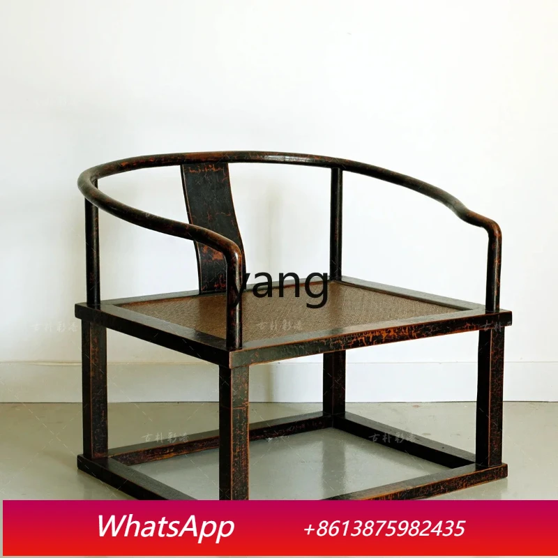 

LTT new Chinese zen chair big circle solid wood meditation old elm tea chair