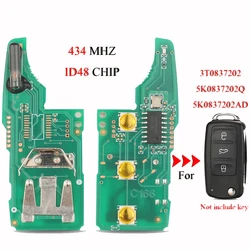 jingyuqin Remote Car Key Circuit Board For VW Beetle Caddy Eos Golf 6 Jetta Tiguan Seat Skoda Fabia 434Mhz ID48 Chip 5K0837202AD