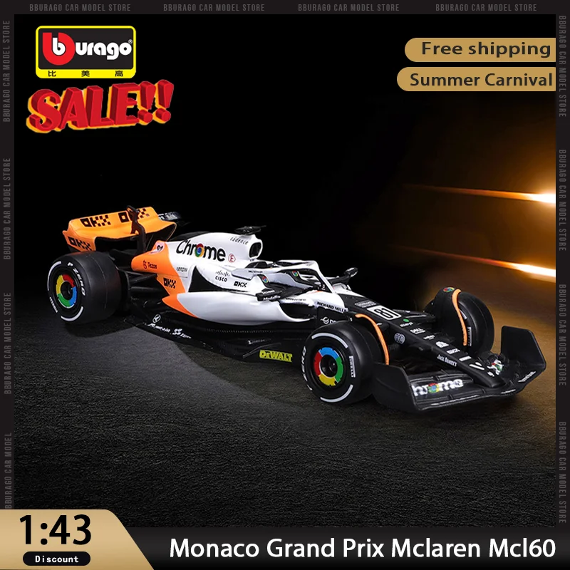 New In Stock 2023 Bburago F1 1:43 Monaco Grand Prix Mclaren Mcl60 Alloy Miniature Diecast Model Triple Crown King F1 Toys Gift