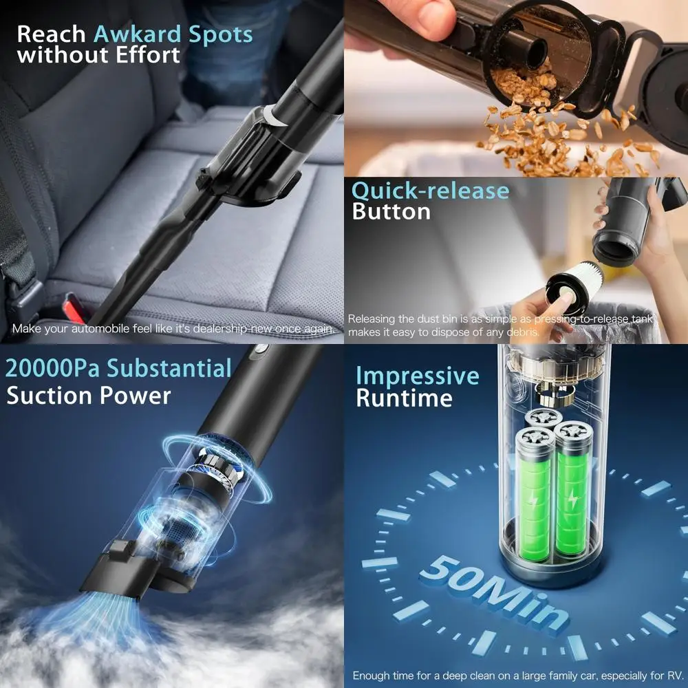 

Portable 20000Pa Cordless Car Vacuum Cleaner with 50-Minute Runtime and Flexible Attachments