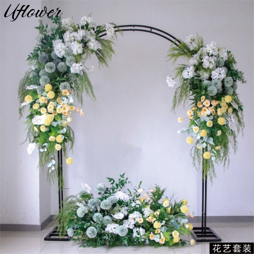 

Uflower Arch Hang Floral Decor Green Willow Leaf White Rose Wedding Decor Floor Floral Row Arrangement Event Party Supplies﻿