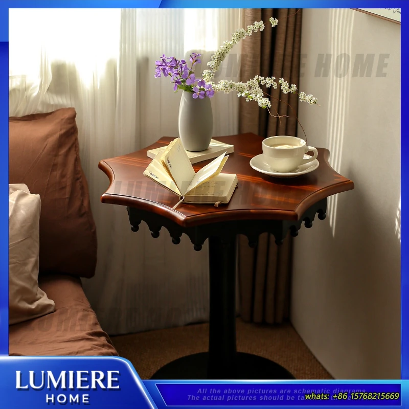 

Круглый журнальный столик в маленьком французском стиле, портативный прикроватный столик для гостиной, балкона, спальни, дивана, винтажный, деревянный