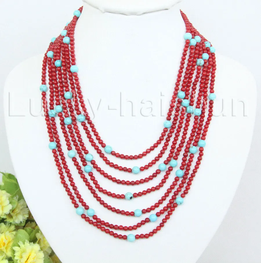 aaa-17-7row-4mm-round-natural-red-coral-blue-turquoise-beads-strand-necklace-9k