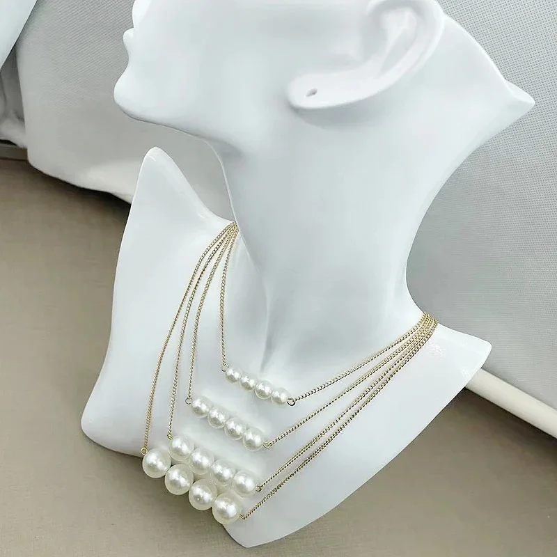 tiki sokolov New Arrival Multilayer 4 Layer Chunky Short Clavicle Chain Pearl Chokers Necklace For Women 2024