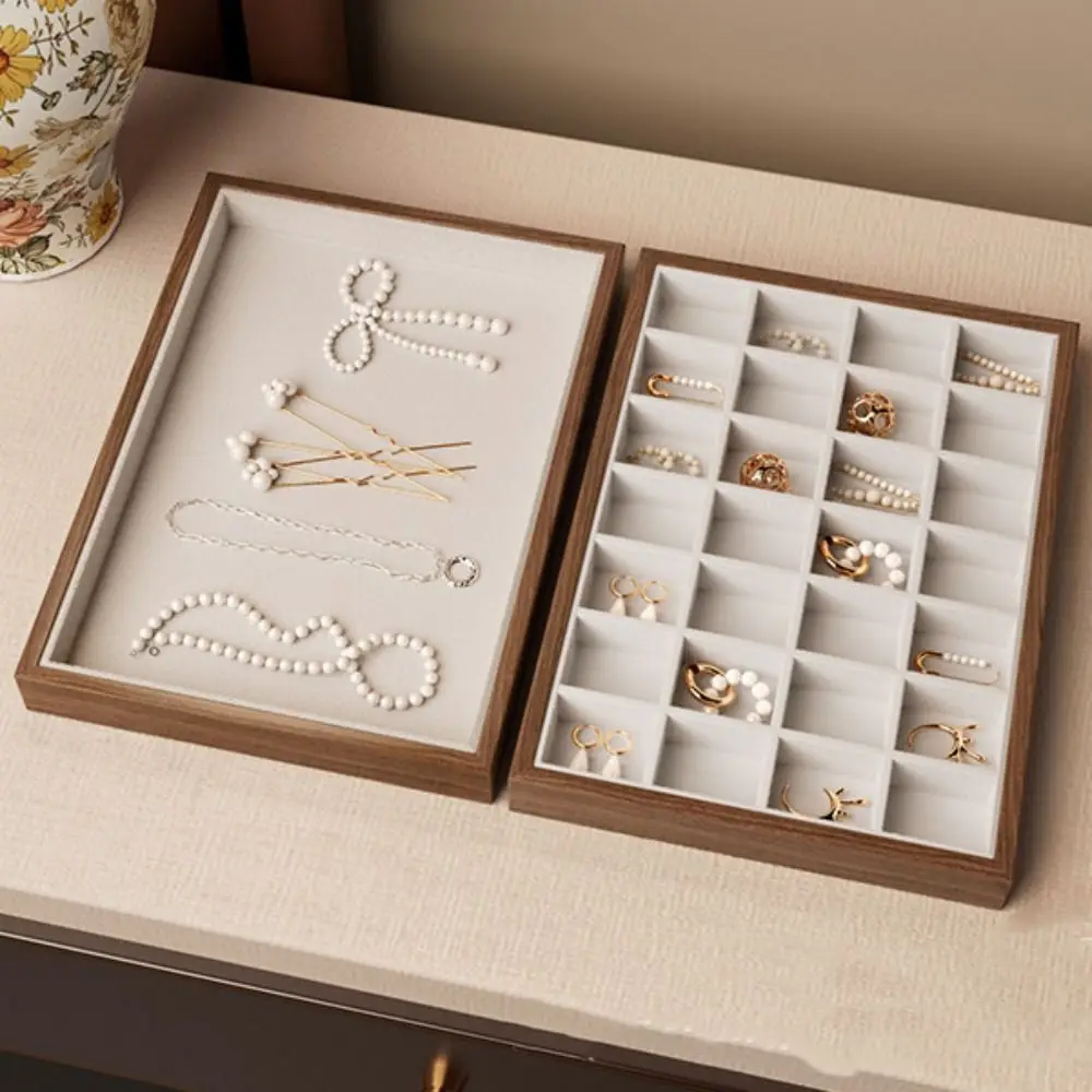 

28 Grids Wood Rings Tray Velvet Necklace Case Ring Earring Holder Jewlery Organizer Exquisite Jewelry Display Tray